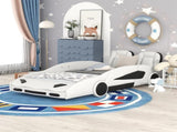 Twin Size Race Car-Shaped Platform Bed with Wheels, White 51942082