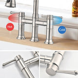 Double Handle Bridge Kitchen Faucet With Pull-Down Spray Head W122581051