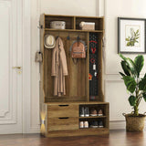 Hall Tree with 6 Hooks,Coat Hanger, Entryway Bench, Storage Bench,for Entrance, Hallwa,brown W1321P190219