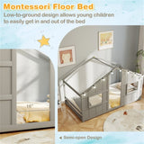 Twin-Size Kids House Gray Floor Bed- 82"x42"x51" Size, LED Light Strip for Cozy 32100376