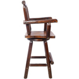 Rustic Bar Stool - Fir Wood Construction, Chair withDecorative Star Backrest, Footrest,Wide Armrest, W465P221179
