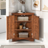 Brown Triangle Bathroom Storage Cabinet with Adjustable Shelves, Freestanding Floor Cabinet for Home WF291467AAD