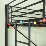 Twin Metal Loft Bed with Desk, Power Outlet and LED Lighted , Safety Guard & Ladder, No Box Spring W840P192240
