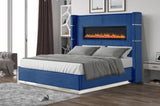 Upholstery Wooden King Bed with Ambient lighting in Blue Velvet Finish B00977490