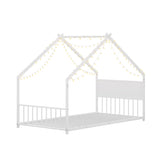 Twin Size House Bed with Roof and Colorful Lights, Metal Bed Frame with Slats and Legs, House Bed W1820P234195