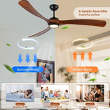 72 Inch wood Ceiling Fan with light, Low Profile Ceiling Fan with Remote Control,Noiseless W2352P308494