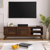 59 Inch Mid Century Modern Rattan TV Stand for 65 Inch TV, Entertainment Cabinet, Media Console for W1801115776