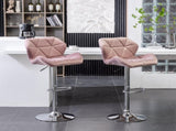 Breni Velvet Diamond Tufted Swivel Adjustable Height Barstool, Set of 2, Mauve T2574P164872