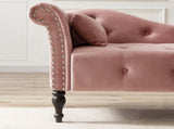 Aijia 60.6" Velvet Chaise Lounge Buttons Tufted Nailhead Trimmed Solid Wood Legs with 1 Pillow,Rose W111740820