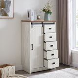 5 Drawers Dresser w/Sliding Barn Door, Farmhouse Modern Tall Dresser 5 Chest of Drawers, Storage W2275P206613