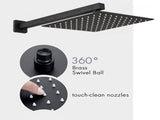 Matte black shower system 12 inch Brass Bathroom Deluxe rain mixed shower combination set wall KE-3803-BN