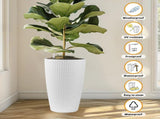Set of 2 Faux Rattan Tall Planters Outdoor Indoor Large Planters with Water Level Monitor Inner W3213P311467