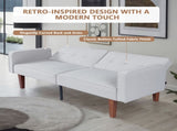 Modern Cotton Fabric Futon Sofa with Tufted Backrest, Adjustable Reclining Couch with Wood & Metal 56033481