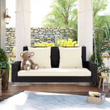 GO 2-Person Wicker Hanging Porch Swing with Chains, Cushion, Pillow, Rattan Swing Bench for Garden, WF285005AAD