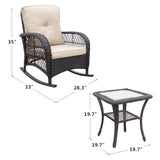 3 Pieces Conversation Set, Outdoor Wicker Rocker Patio Bistro Set, Rocking Chair with Glass Top Side W2749P185869