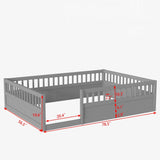 ZNTS Full Floor Bed Frame with Fence, Wood Kids Floor Beds Frame for Bedroom Playroom,Gray W2593P164751