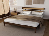Double rattan woven headboard, Bohemian style, painted finish, pine wood, dark walnut color, Queen 63646995