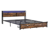 King Size Metal Platform Bed Frame with Wooden Headboard and with Footboard USB,Charging Station,2 W311P167048