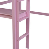 ZNTS Twin High Loft Bed, Rubber Wood Loft Bed with Safety Guardrail, built-in desk, ladder,Pink W504P206981