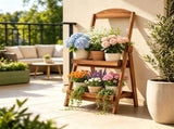 2-Tier Fir Wood Ladder Shelf, Rustic Staggered Plant Stand with Reinforced Metal Frame, Anti-Crack 73929802
