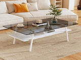 Rectangle Coffee Table, Tempered Glass Tabletop with White Metal Legs, Modern Table for Living Room W241126035
