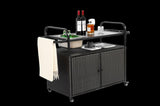 Outdoor Bar Table, Wicker Bar Cart with Cabinet, Patio Serving Cart with steel Top, with one ice W640P253277