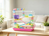 Pink 5-Tier Portable Hamster Cage for Short Trip Outing, Small Animal Travel Carrier with Tunnel 68757811