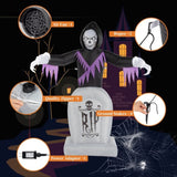 ZNTS 8ft Garden 3pcs LED String Lights Grim Reaper and Grave Inflatable Halloween Decoration 52188395