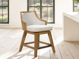 Bahama 26" Cane Rattan High-Back Swivel Counter Stool with Recessed Arms, Two-Tone Neutral Gray B2719P395569