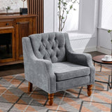 Grey Accent Chair, Living Room Chair, Footrest Chair Set with Vintage Brass Studs, Button Tufted W1170100895