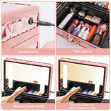 ZNTS Portable Makeup Case with LED Mirror Travel Makeup Bag Cosmetic Organizer Box with Locks, Brush W1550P163304