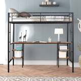 ZNTS Twin-size Loft Bed with Table & Shelves/ Heavy-duty Sturdy Metal/ Built-in Table & Shelves/ Noise 61373165