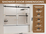56-60" W x 60" H Frameless Double Sliding Shower Door, Bathtub Door, Premium 1/4" Thick T5595P489719