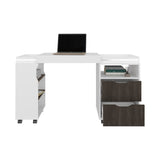 San Diego 54" Wide Two Drawer Expandable Desk with Seven Shelves and Casters White - Dark Walnut B070P286449