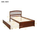 Twin size Platform Bed Wood Bed Frame with Trundle, Walnut WF194302AAD