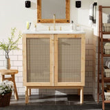 30-inch bathroom vanity crafted from natural materials, featuring handmade rattan doors and WF530472AAD