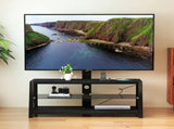 Wooden Storage TV Stand Black Tempered Glass Height Adjustable Universal Swivel Entertainment Center W241P300328