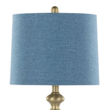 Ashland 27" Contemporary Metal Table Lamp in Gold Metal with Moroccan Blue Textured Slub Linen Shade B202P224081
