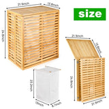 Bamboo Laundry Hamper with Lid Foldable Clothes Basket with 2-Section Removable Liner Bag, 91307631