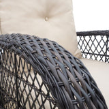 3 Pieces Conversation Set, Outdoor Wicker Rocker Patio Bistro Set, Rocking Chair with Glass Top Side W2749P185869