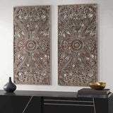 Distressed Carved Wood 2-piece Wall Decor Set B03598796