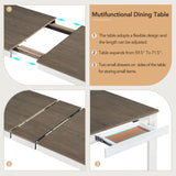 7-Piece Wooden Table Set Mutifunctional Extendable Table with 12" Leaf and 2 Drawers, 6 38960421