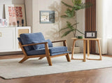 Mid-Century Oak Accent Chair - Deep Navy Blue Chenille Upholstered Single Lounge Chair, Sturdy Wood 69546769