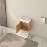 16" Small Bathroom Vanity Wall Mounted,Small Acacia Solid Wood Bathroom Vanity with White SMC Resin W2011P307016