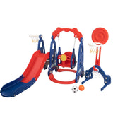 ZNTS 5 in 1 Slide and Swing Playing Set, Toddler Extra-Long Slide with 2 Basketball Hoops, Football, W2181P149199