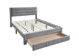 Luxury Contemporary Look 1pc Queen Size Bed w Storage Drawer Gray Corduroy Headboard Bedframe B011P238965