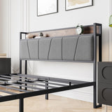 Queen Size Bed Frame, Storage Headboard with Charging Station, Solid and Stable, Noise Free, No Box 81172489