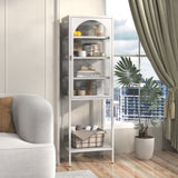 Metal Glass Door Display Storage Cabinet - 5-Tier Cube Bookshelf Storage Cabinet with 3 Adjustable W2735P186328