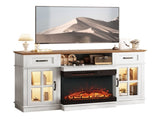 58 Inch Black Gold Oak Fireplace TV Stand with 25 Inch Insert, 2 Doors 2 Drawers & Glass Shelves, 24554748