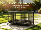 48" Heavy Duty Metal Dog Crate Kennel with Lockable Wheels Double Door Removable Tray Gray 94238926